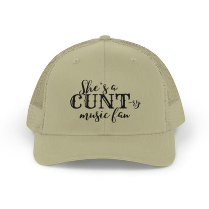 Trucker Cap — "She's a CUNTry Music Fan" Embroidered Mesh Snapback