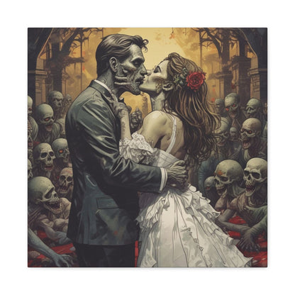 Zombie Bride & Groom Matte Canvas Wall Art — Gothic Wedding Horror Canvas