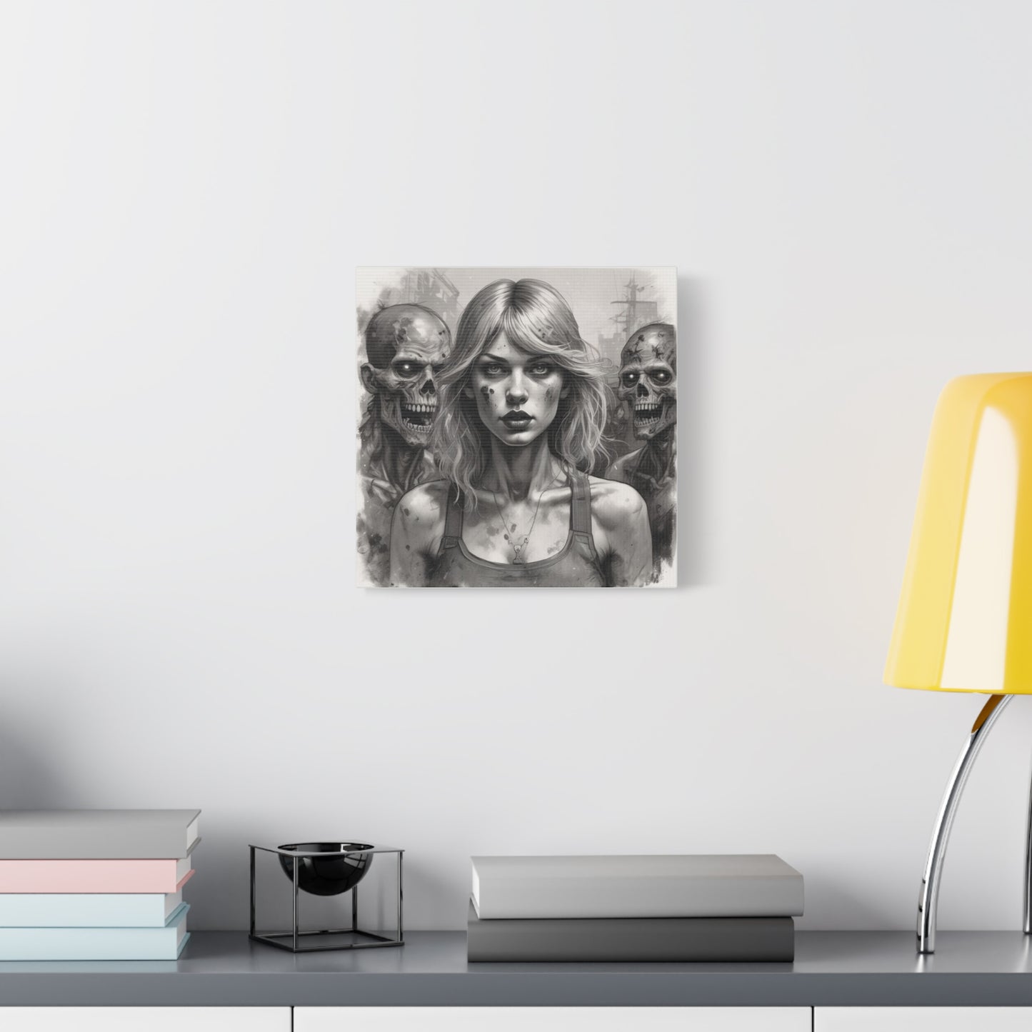 Zombie Apocalypse Canvas Print — Female Survivor Portrait Matte Stretched Art