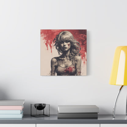 Bloody Swift Matte Canvas Print — Gothic Female Portrait Wall Art, Stretched 1.25"