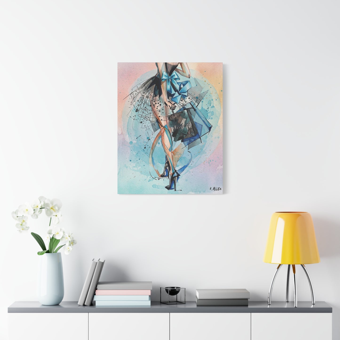 Fashion Illustration Canvas Print — Blue Ribbon Ballet Heels Artwork