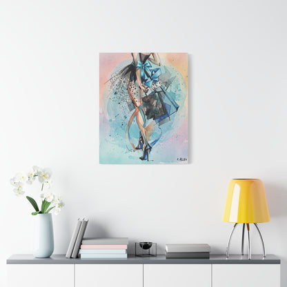 Fashion Illustration Canvas Print — Blue Ribbon Ballet Heels Artwork