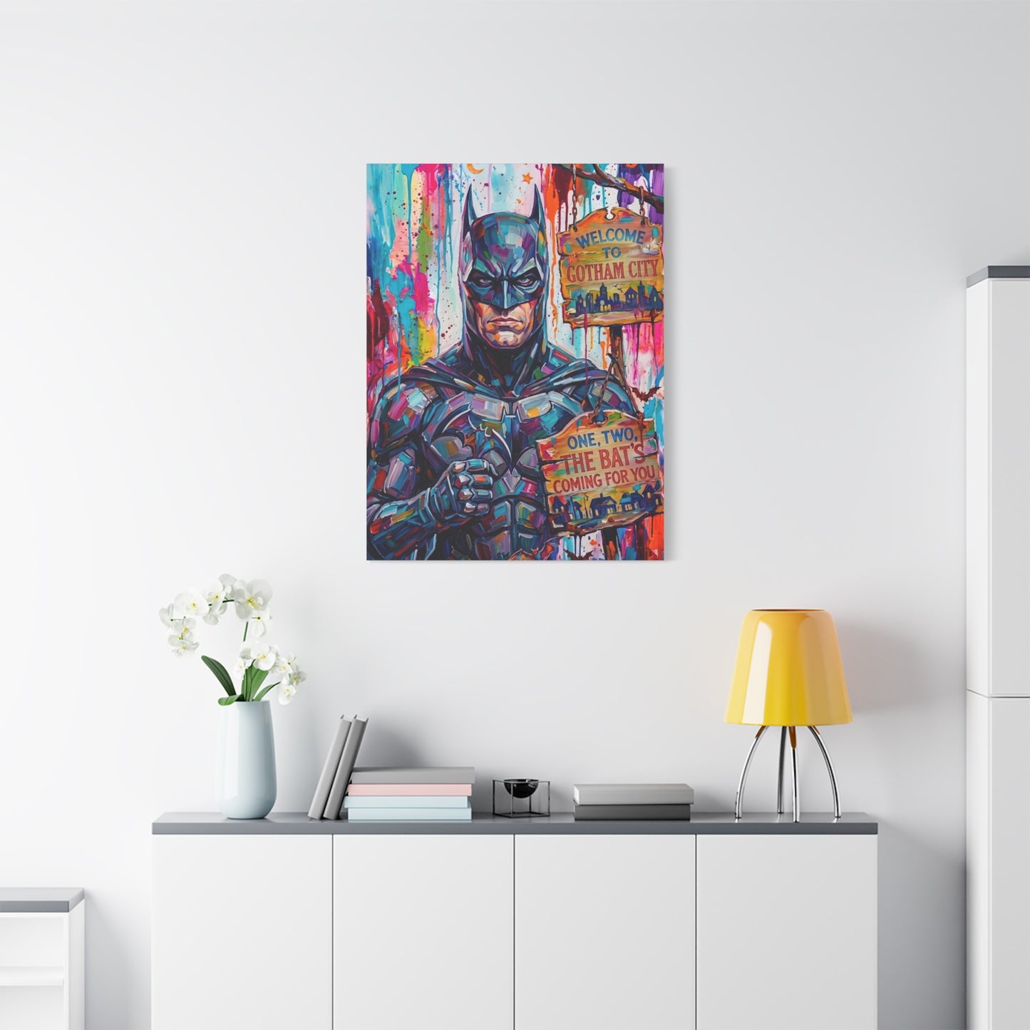 Colorful Gotham City Canvas Art - 'Welcome to Gotham City' Stretched Matte Print