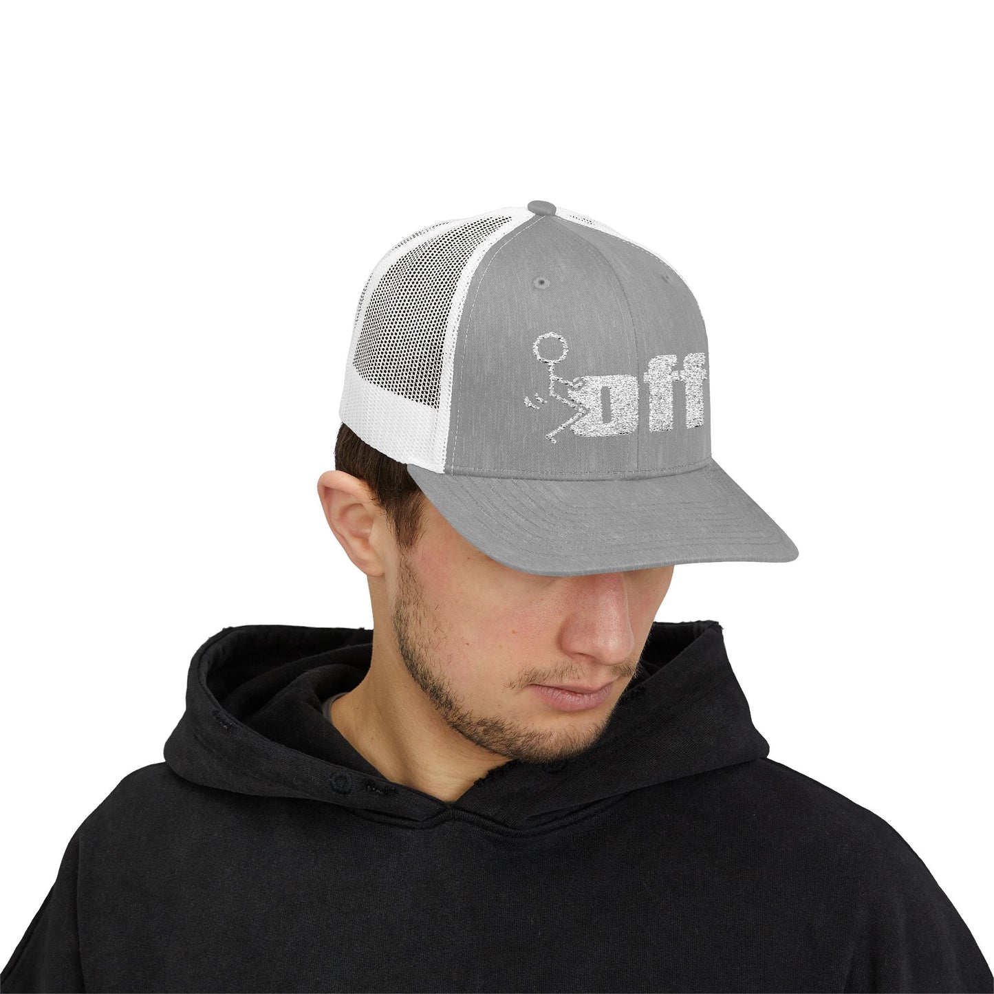 'F Off' Stick Figure Trucker Cap – Retro Distressed Snapback Hat