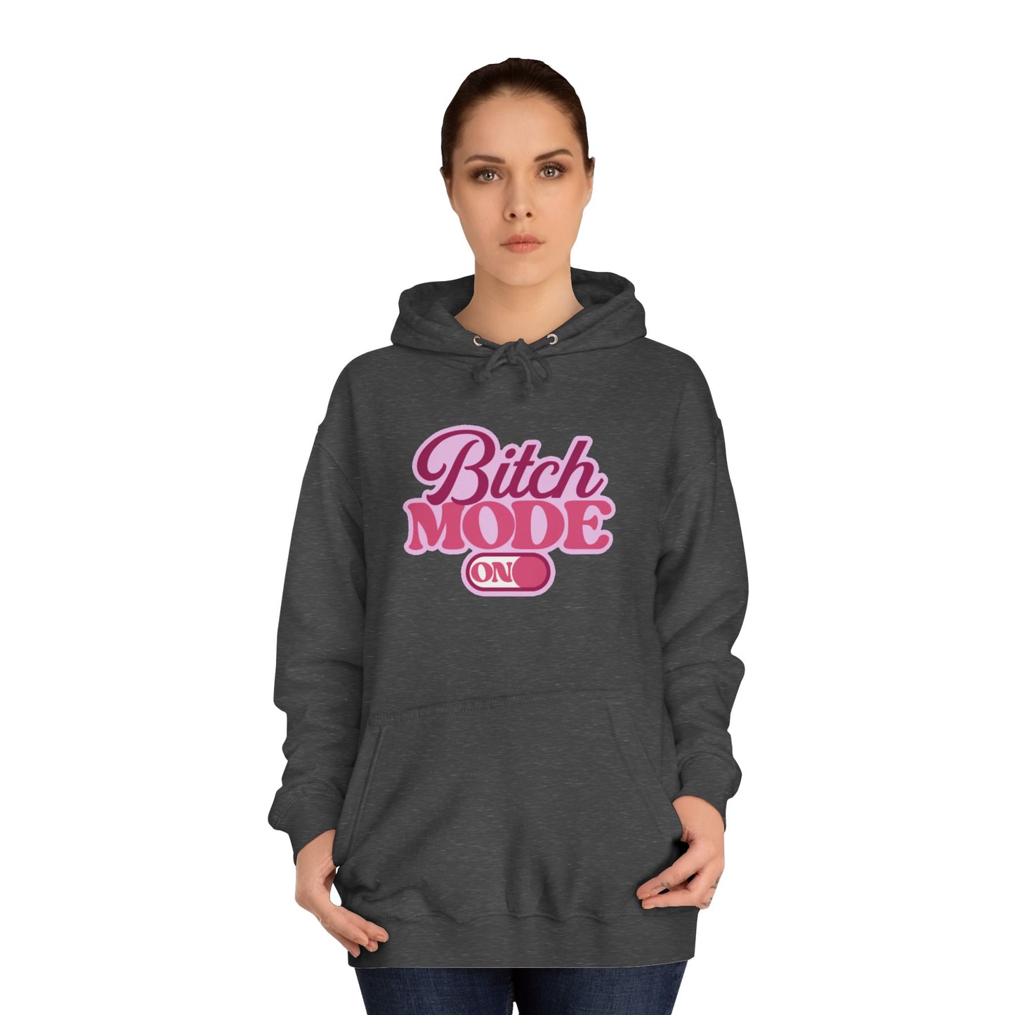 Bitch Mode On Hoodie — Bold Pink Retro Script Graphic Sweatshirt