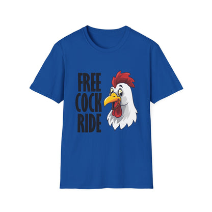Graphic T-Shirt — "Free Cock Ride" Rooster Novelty Tee