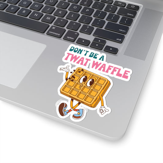 Don’t Be a Twat Waffle Sticker — Funny Retro Waffle Character Kiss-Cut Decal