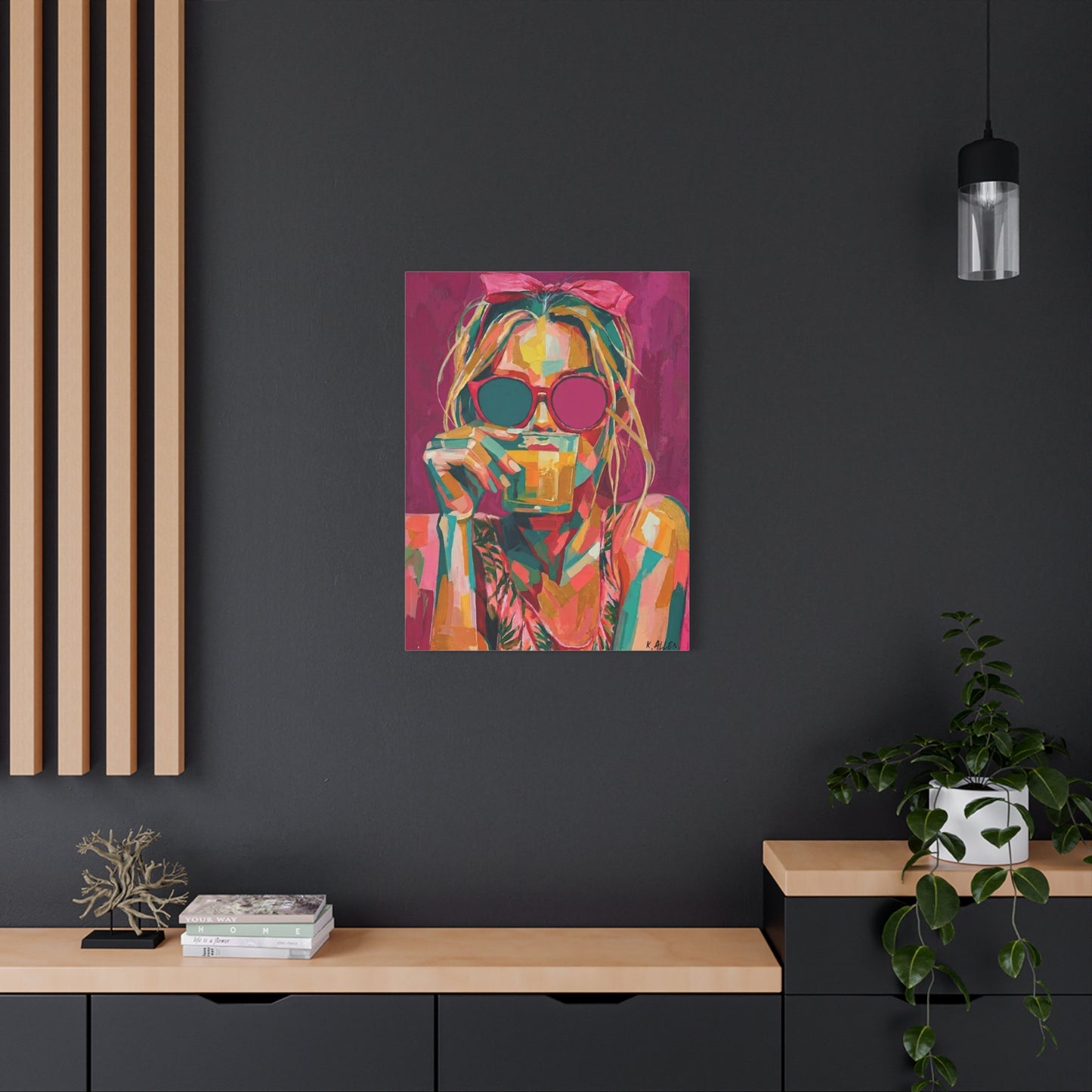 Pop Art Woman Drinking Coffee Canvas - Pink