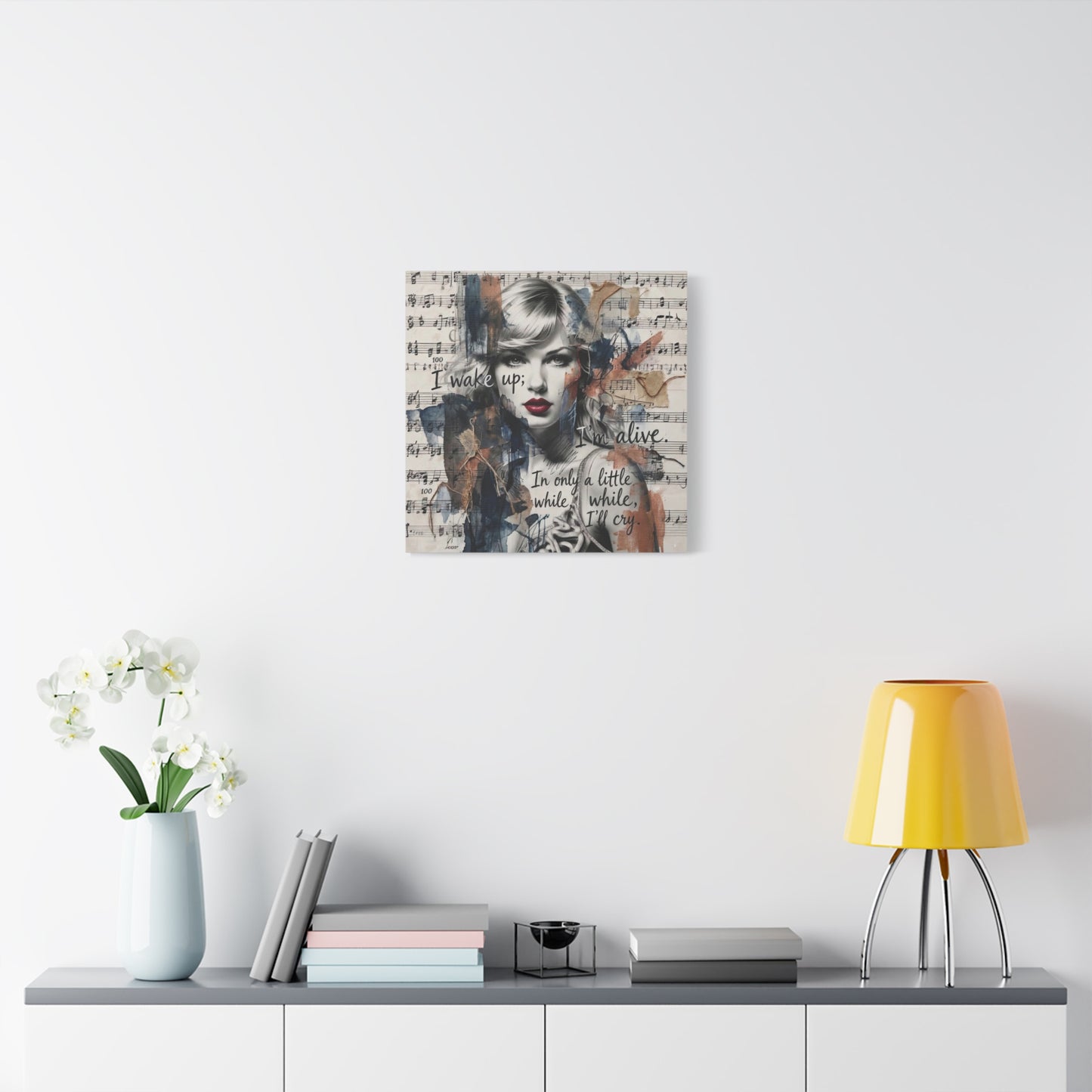 Swift Inspired Matte Stretched Canvas – "I Wake Up; I’m Alive" Mixed-Media Portrait Wall Art