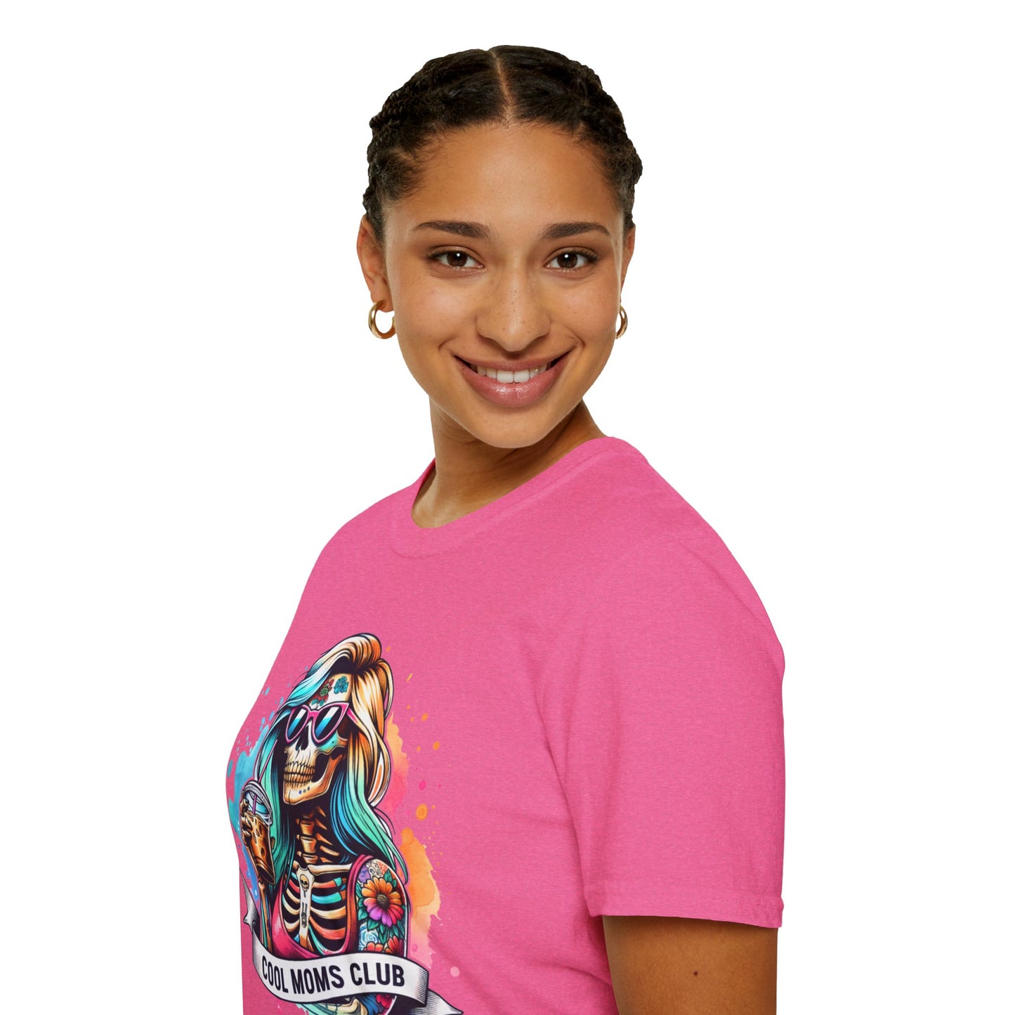 Cool Moms Club Skull T-Shirt — Colorful Day of the Dead Mom Graphic Tee
