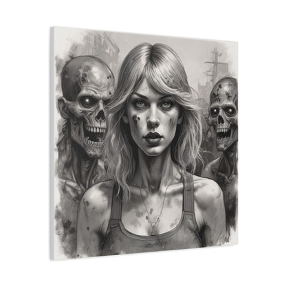 Zombie Apocalypse Canvas Print — Female Survivor Portrait Matte Stretched Art