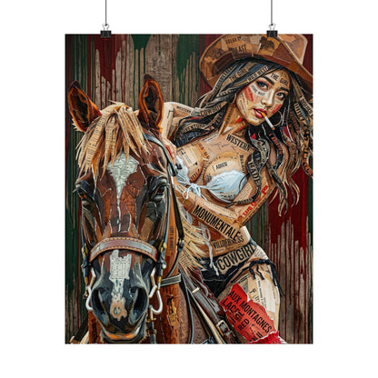Cowgirl & Horse Satin Poster — Western Pinup Art Print (210gsm)