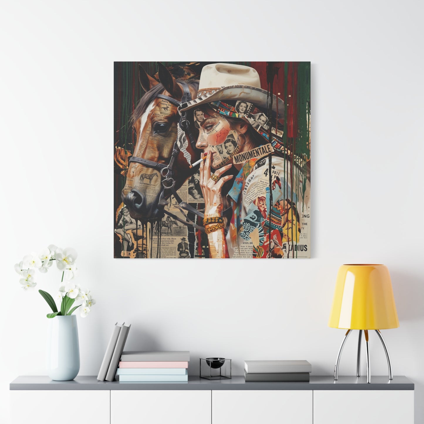 Western Collage Horse & Cowgirl Matte Canvas Wall Art - Stretched 1.25"