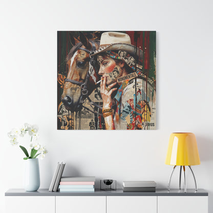 Western Collage Horse & Cowgirl Matte Canvas Wall Art - Stretched 1.25"