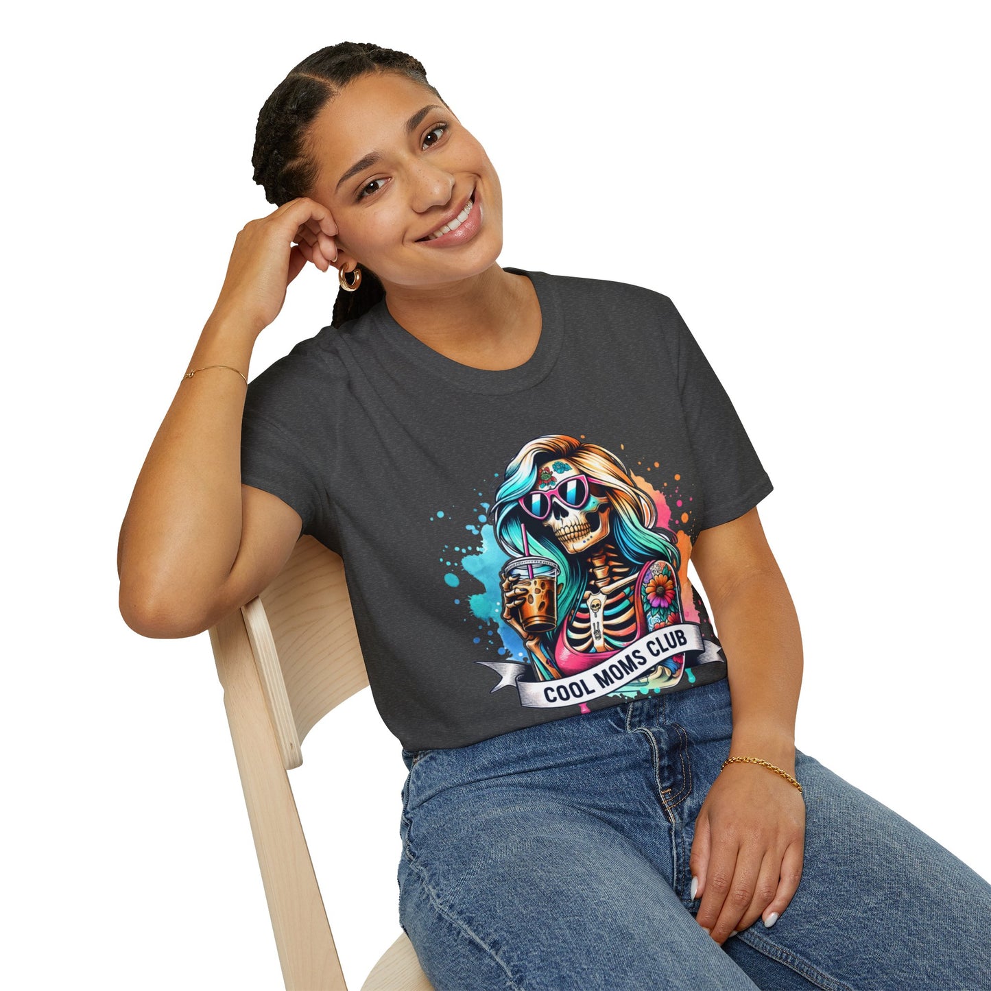 Cool Moms Club Skull T-Shirt — Colorful Day of the Dead Mom Graphic Tee