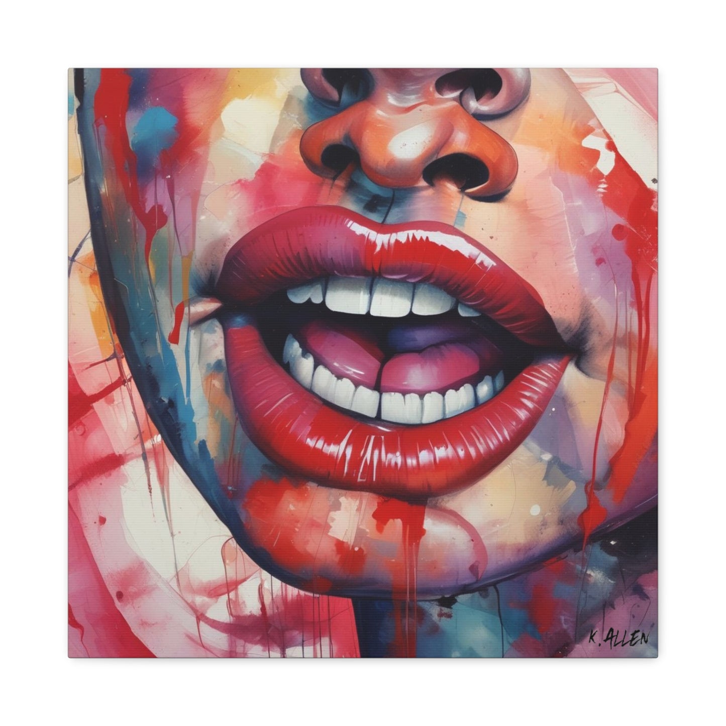 Colorful Pop Art Lips Canvas Wall Art – Vibrant Stretched Matte Portrait