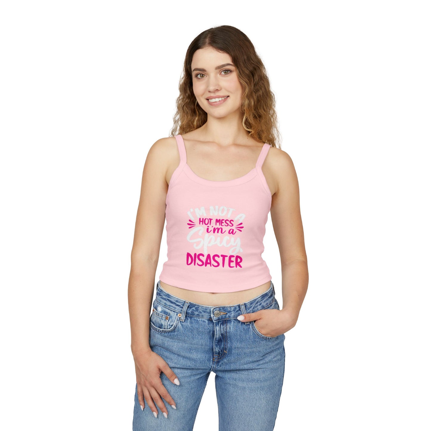 Hot Mess I'm a Disaster Spaghetti Strap Tank Top — Funny Feminine Graphic Crop