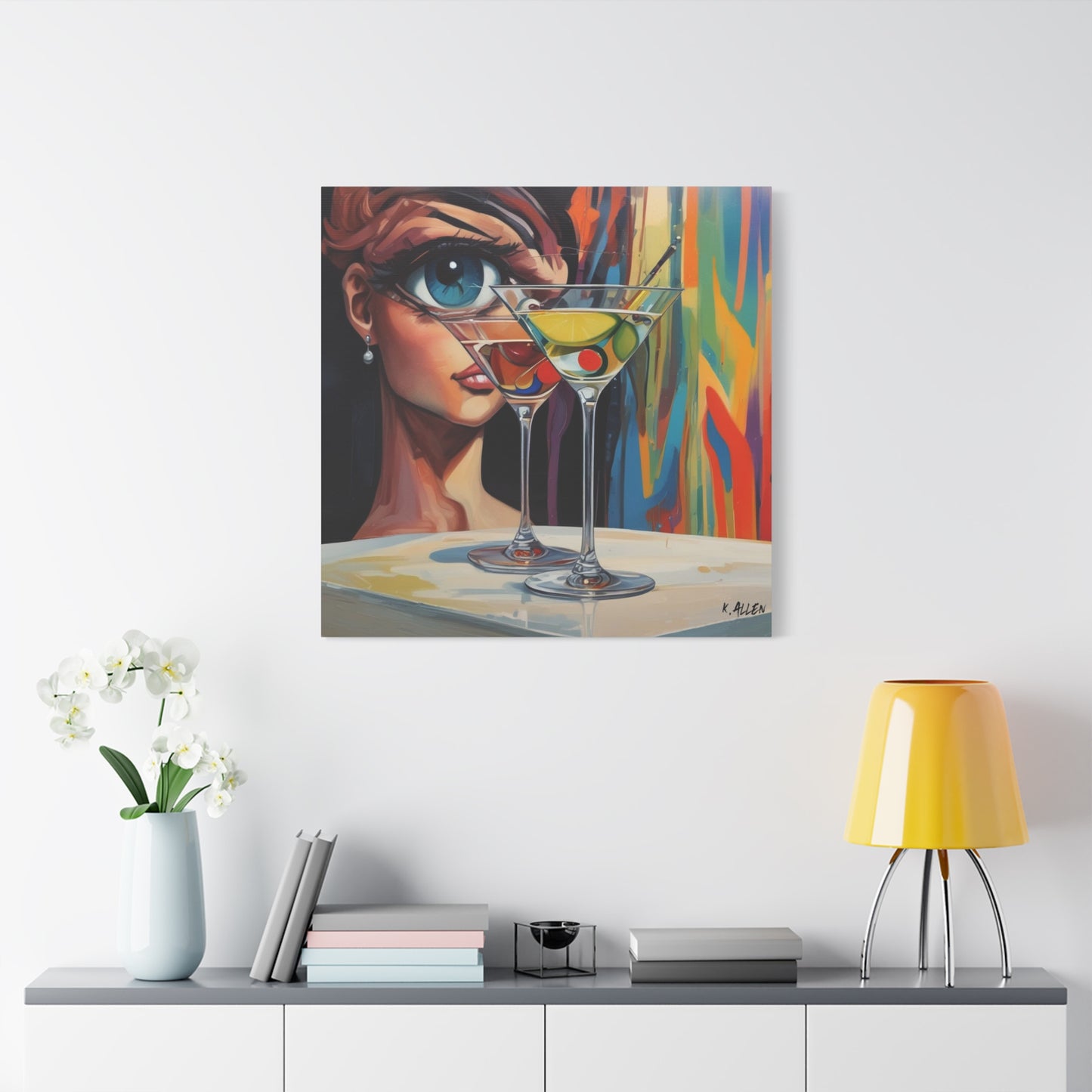 Pop Art Martini Canvas Wall Art — Colorful Woman & Cocktails Matte Stretched 1.25"