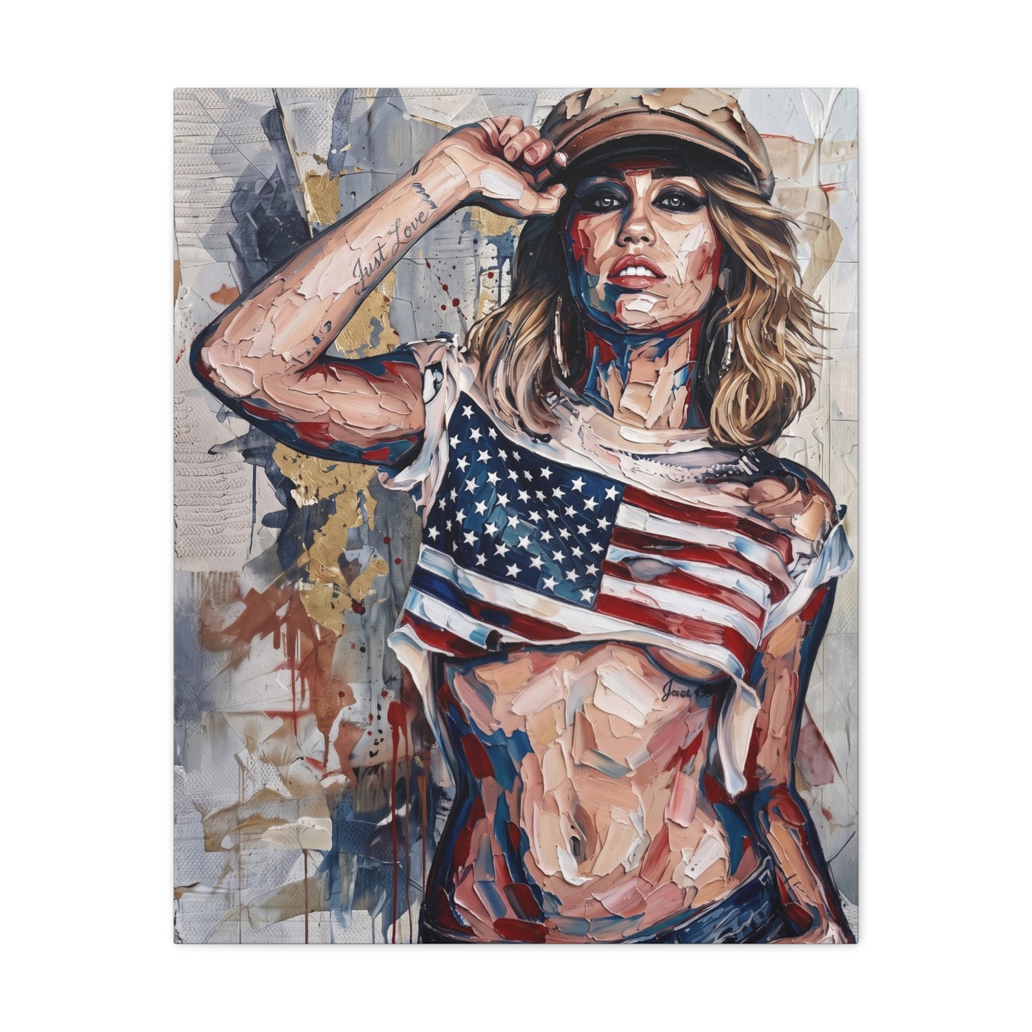 Patriotic Girl American Flag Canvas Print — Matte Stretched Wall Art