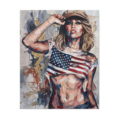 Patriotic Girl American Flag Canvas Print — Matte Stretched Wall Art