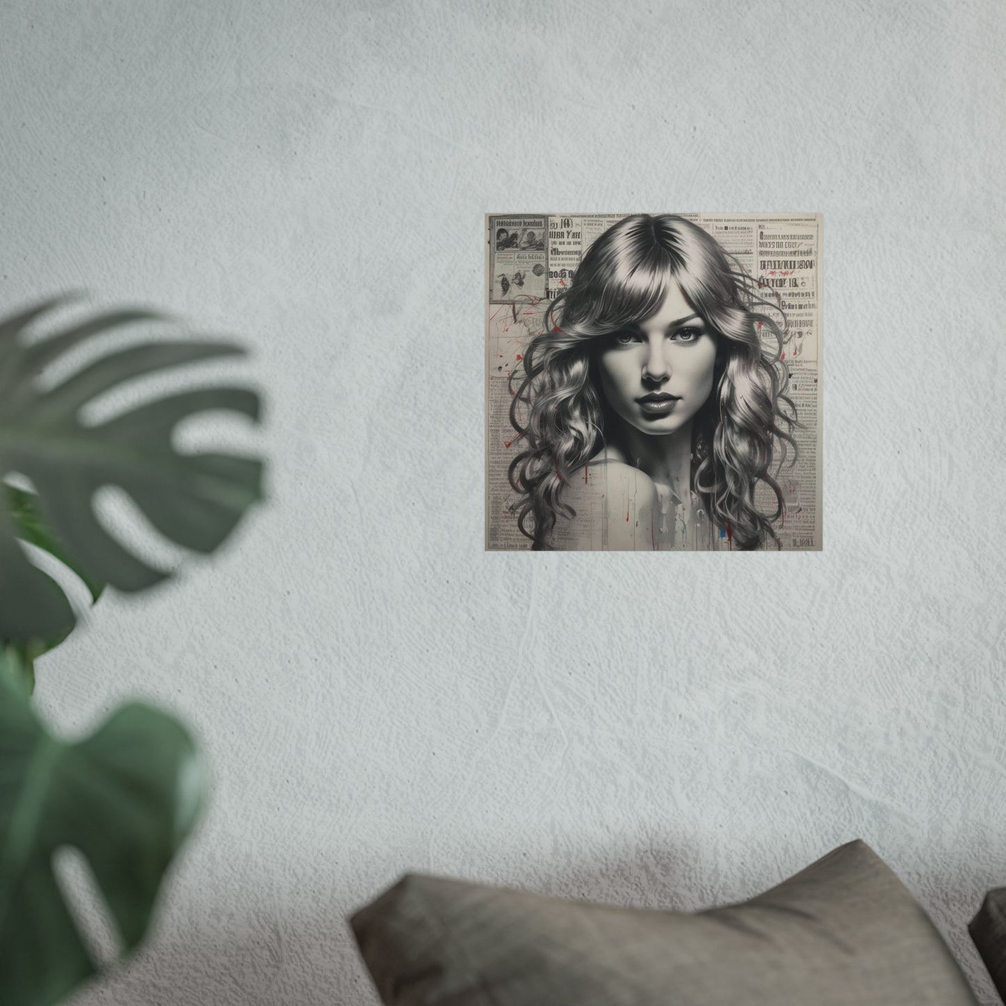 Taylor Inspired Portrait on Vintage Newspaper Background
