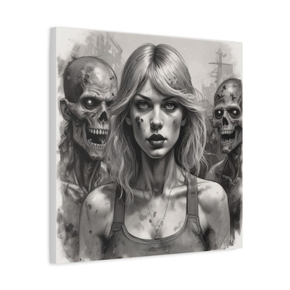 Zombie Apocalypse Canvas Print — Female Survivor Portrait Matte Stretched Art