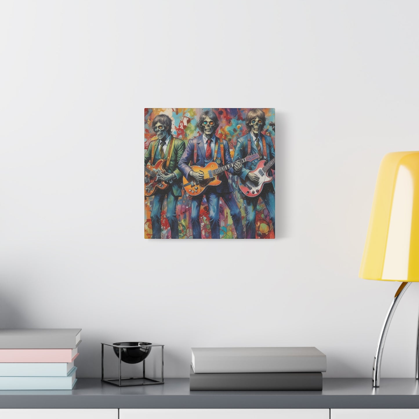 Rock Skeleton Band Canvas Print — Colorful Guitarist Wall Art