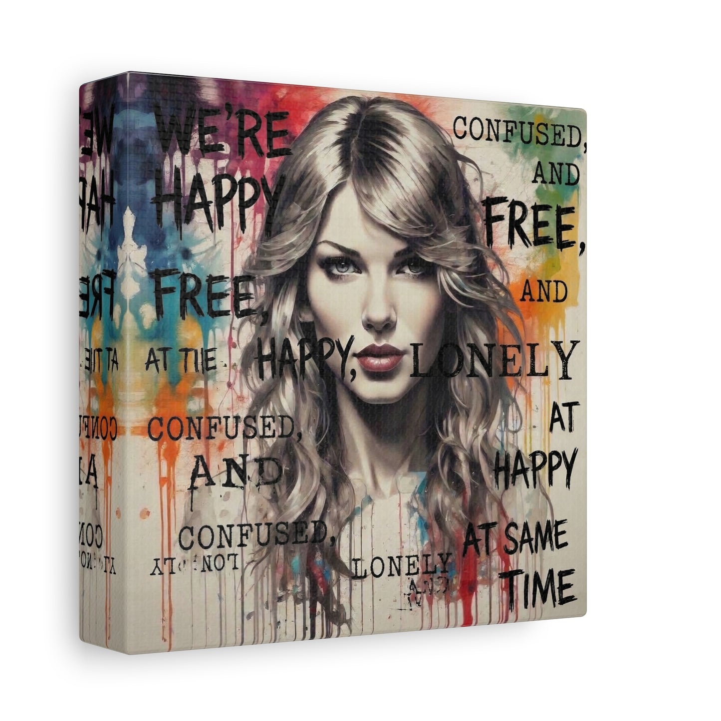 Taylor-Inspired Pop Portrait Matte Canvas Print — 'Happy, Lonely, Confused' Stretched Wall Art