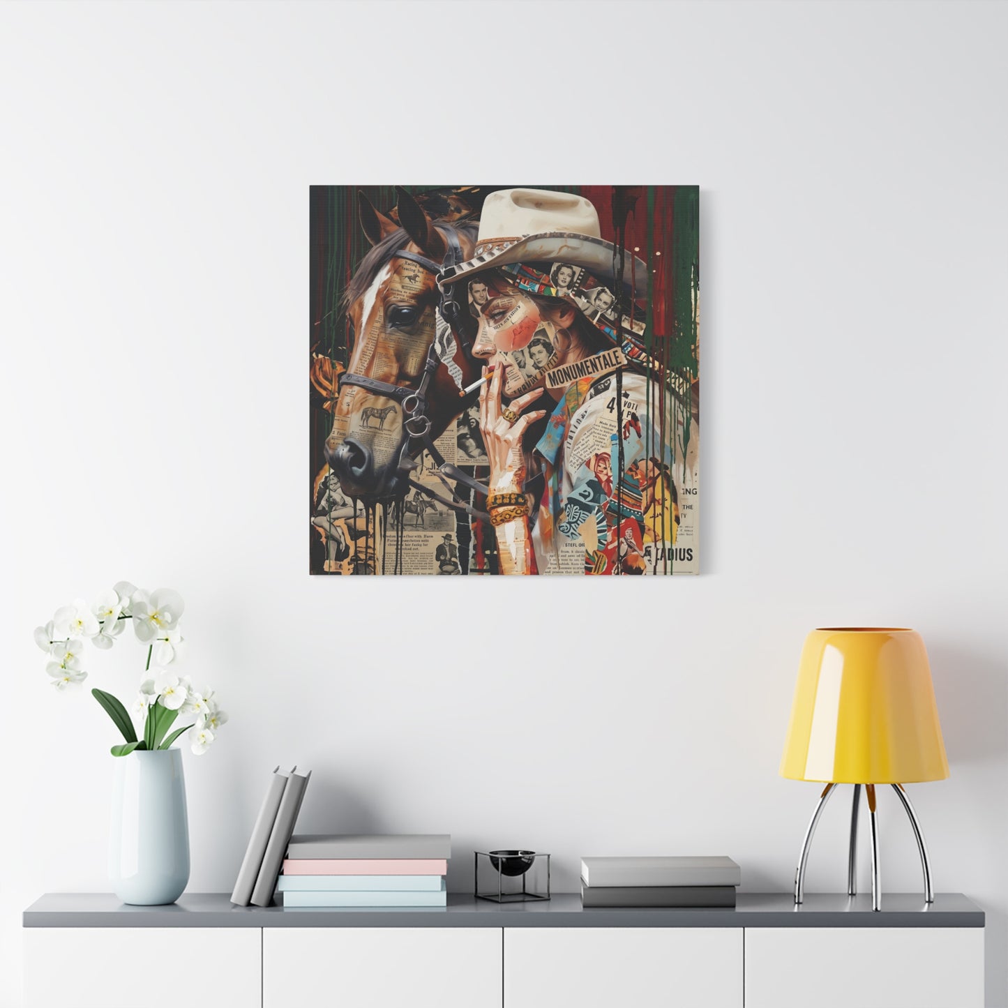 Western Collage Horse & Cowgirl Matte Canvas Wall Art - Stretched 1.25"