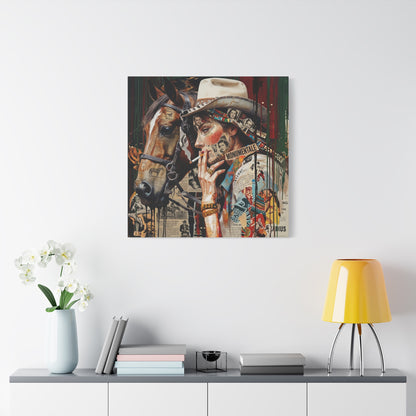 Western Collage Horse & Cowgirl Matte Canvas Wall Art - Stretched 1.25"