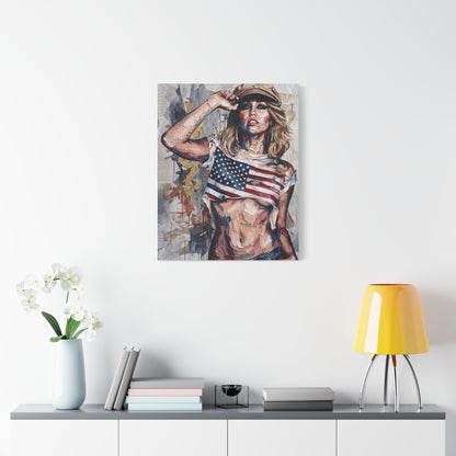 Patriotic Girl American Flag Canvas Print — Matte Stretched Wall Art