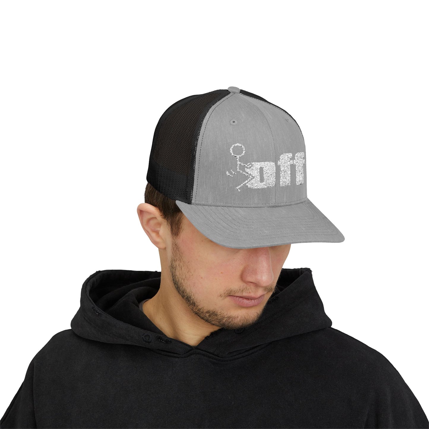 'F Off' Stick Figure Trucker Cap – Retro Distressed Snapback Hat
