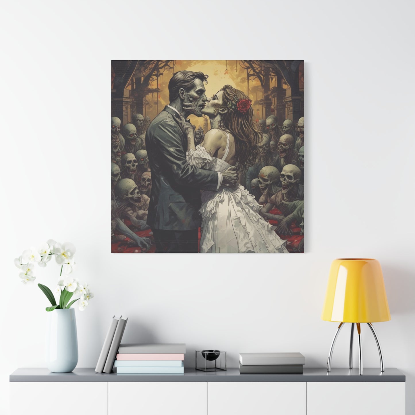 Zombie Bride & Groom Matte Canvas Wall Art — Gothic Wedding Horror Canvas