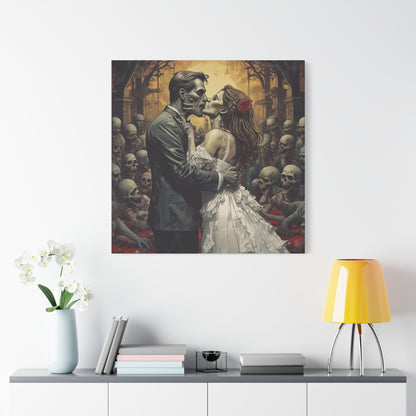 Zombie Bride & Groom Matte Canvas Wall Art — Gothic Wedding Horror Canvas