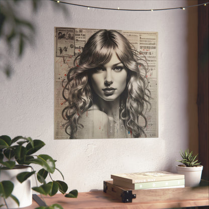 Taylor Inspired Portrait on Vintage Newspaper Background