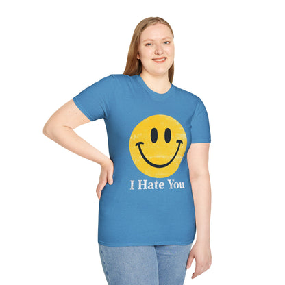 Funny 'I Hate You' Smiley T-Shirt — Retro Distressed Yellow Smiley Tee