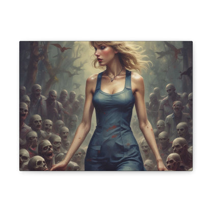 Zombie Swift Horde Canvas Print — Female Survivor Horror Wall Art (Matte Stretched 1.25")