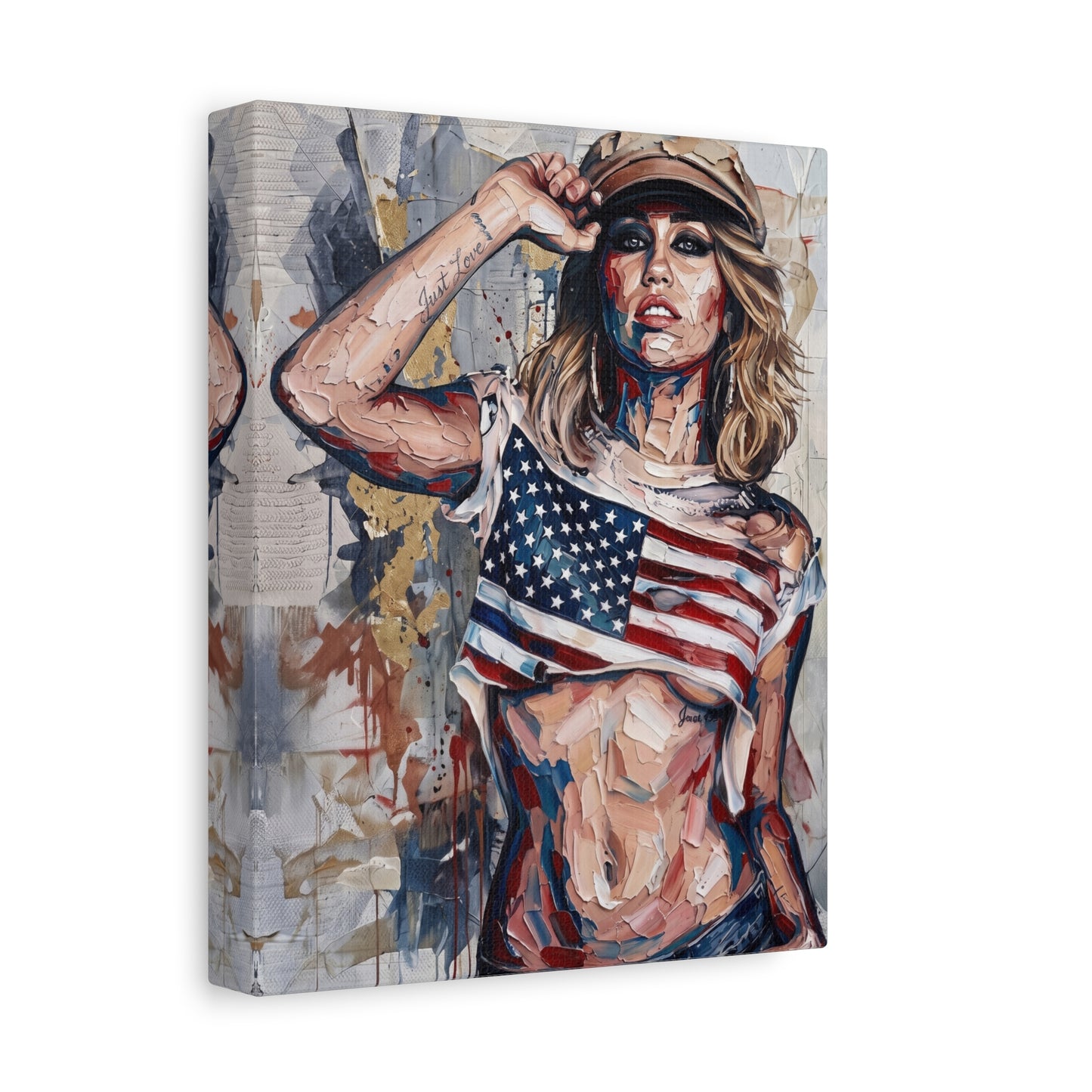 Patriotic Girl American Flag Canvas Print — Matte Stretched Wall Art
