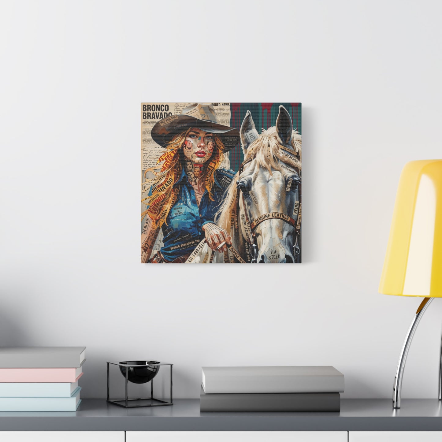 Cowgirl & Horse Collage Matte Canvas Print — Western Collage Art Wall Decor