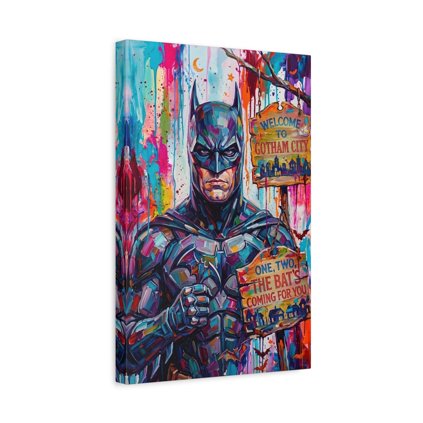 Colorful Gotham City Canvas Art - 'Welcome to Gotham City' Stretched Matte Print