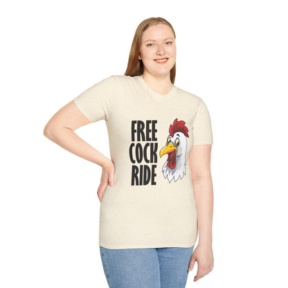 Graphic T-Shirt — "Free Cock Ride" Rooster Novelty Tee