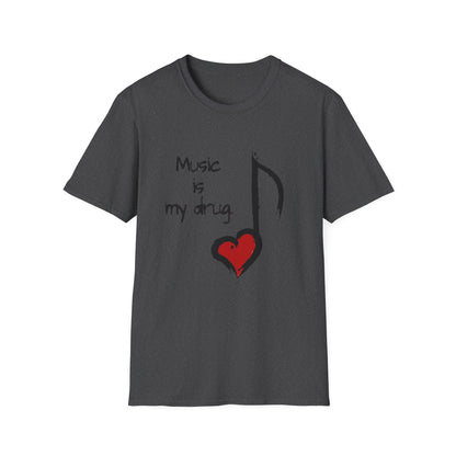 Music Is My Drug T-Shirt – Heart Note Graphic Tee for Musicians & Music Lovers