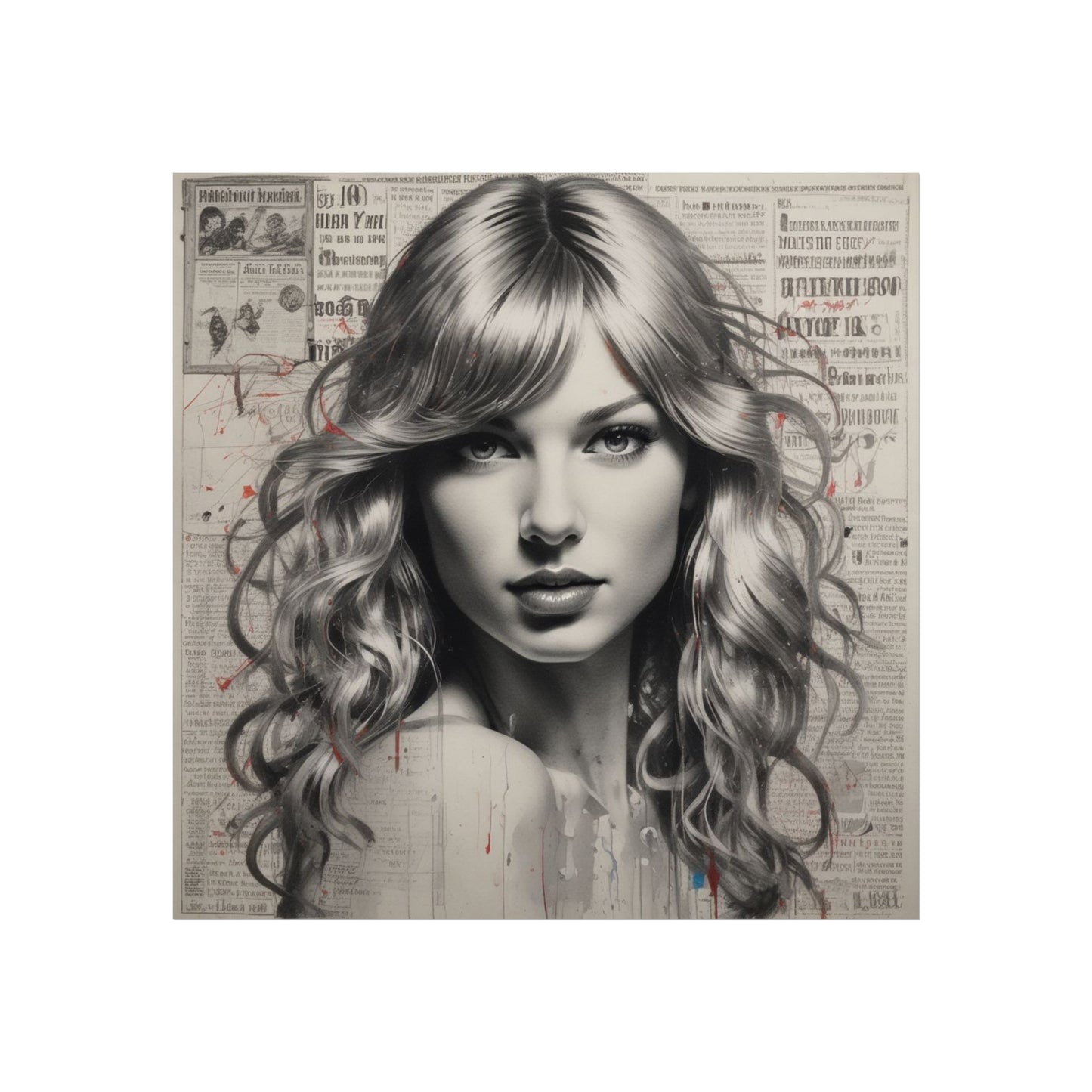 Taylor Inspired Portrait on Vintage Newspaper Background