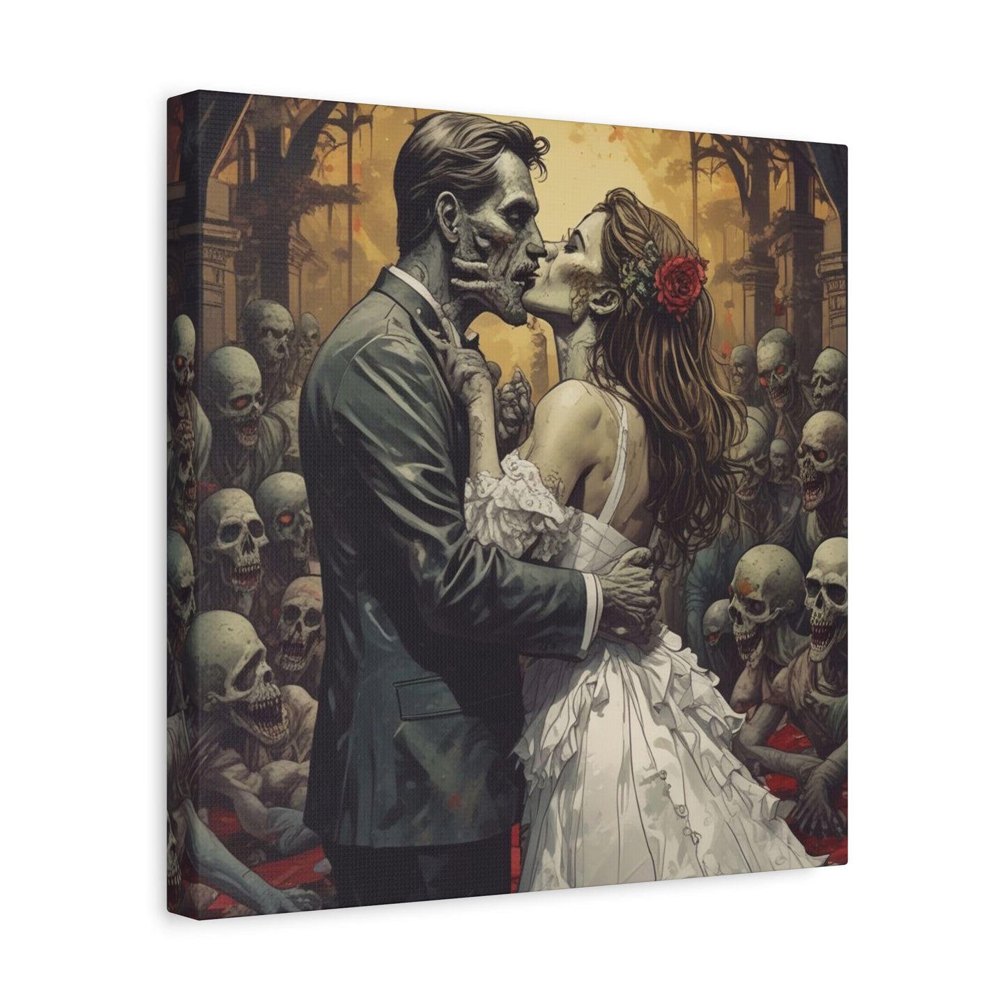 Zombie Bride & Groom Matte Canvas Wall Art — Gothic Wedding Horror Canvas