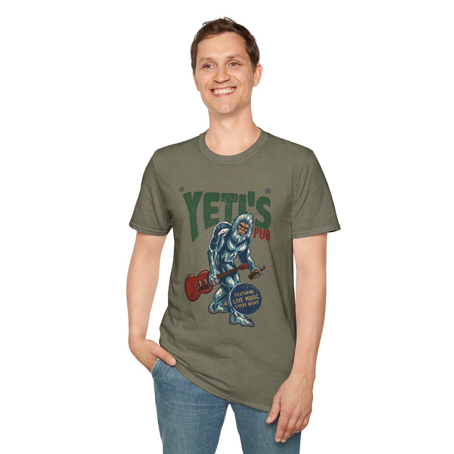 Yeti's Pub Graphic T-Shirt — Vintage Rock Band Snowman Design