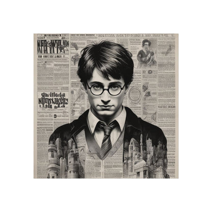 Vintage Newspaper Portrait Poster — Young Wizard Illustration Fine Art Print