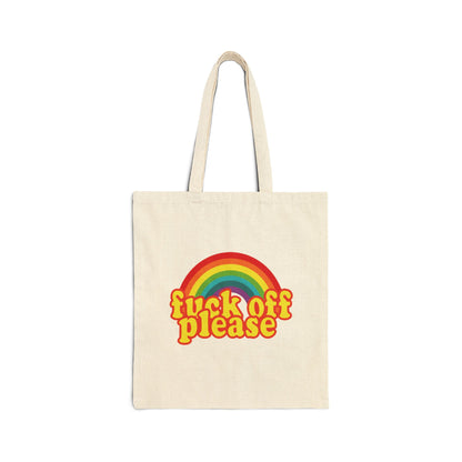 Tote Bag — Retro Rainbow "Fuck Off Please" Canvas Tote