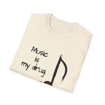 Music Is My Drug T-Shirt – Heart Note Graphic Tee for Musicians & Music Lovers