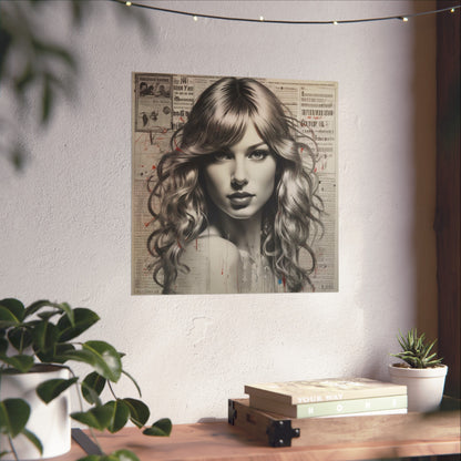 Taylor Inspired Portrait on Vintage Newspaper Background