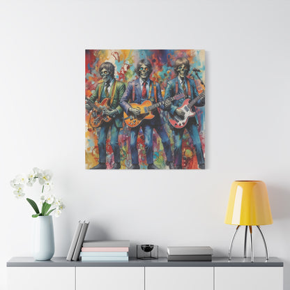 Rock Skeleton Band Canvas Print — Colorful Guitarist Wall Art